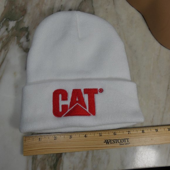 Caterpillar - CAT logo Knit Cap Beanie White and Red - Picture 7 of 9